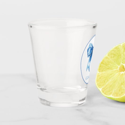 Preppy blauw en wit gingham en boog shot glas (Links)