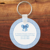 Preppy blauw en wit gingham en boog sleutelhanger (Achterkant)