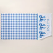 Preppy blauw en wit gingham en boog strandlaken (Voorkant)