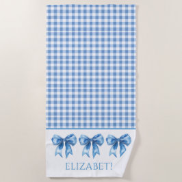 Preppy blauw en wit gingham en boog strandlaken