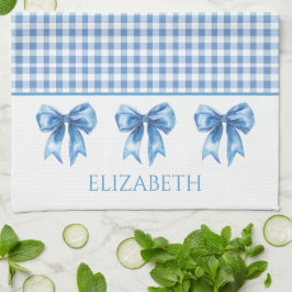Preppy blauw en wit gingham en boog theedoek