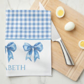 Preppy blauw en wit gingham en boog theedoek (Quarter Fold)
