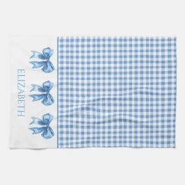 Preppy blauw en wit gingham en boog theedoek