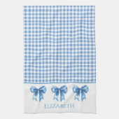 Preppy blauw en wit gingham en boog theedoek (Verticaal)