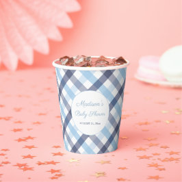 Preppy Blauw en Wit Plaid Baby shower Party Papieren Bekers
