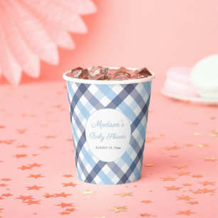 Preppy Blauw en Wit Plaid Baby shower Party Papieren Bekers