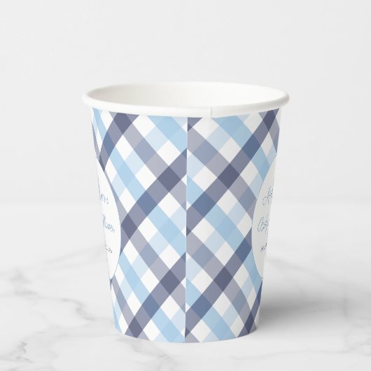 Preppy Blauw en Wit Plaid Baby shower Party Papieren Bekers (Rechts)
