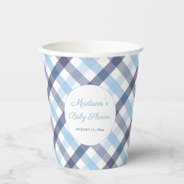 Preppy Blauw en Wit Plaid Baby shower Party Papieren Bekers