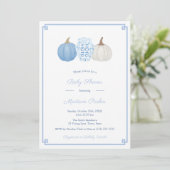 Preppy blauw en wit pompoen herfst Baby shower Kaart (Staand voorkant)