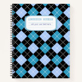 Preppy Blauw en Zwart Argyle Plaid Compositie Notitieboek (Voorkant)