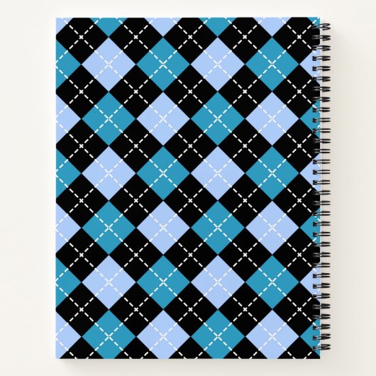 Preppy Blauw en Zwart Argyle Plaid Compositie Notitieboek (Achterkant)