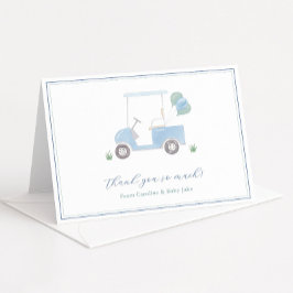 Preppy Blauw Golf Winkelwagen Baby Boy Douche Bedankkaart