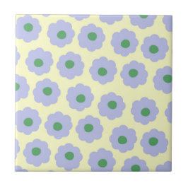 Preppy Blauw Groene Cute Hippie Bloem Patroon Tegeltje