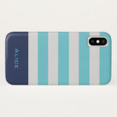 Preppy Blauw Monogram iPhone Case (Achterkant (horizontaal))