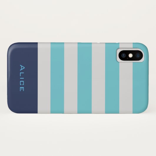 Preppy Blauw Monogram iPhone Case (Achterkant (horizontaal))
