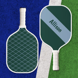 Preppy Blauw op Groene Pickleball Paddle met Naam