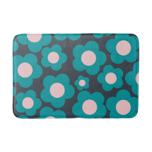 Preppy Blauw Roze Bloemen Eenvoudig Bloempatroon Badmat