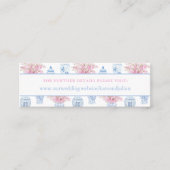 Preppy Blauw Roze Chinoiserie Wedding Website Kaar Mini Visitekaartje (Voorkant)
