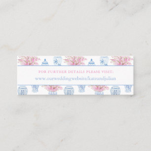 Preppy Blauw Roze Chinoiserie Wedding Website Kaar Mini Visitekaartje