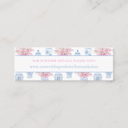 Preppy Blauw Roze Chinoiserie Wedding Website Kaar Mini Visitekaartje (Voorkant)
