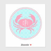 Preppy Blauw Roze Monogram Quatrefoil Krab Sticker (Vel)