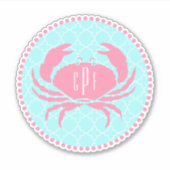 Preppy Blauw Roze Monogram Quatrefoil Krab Sticker (Voorkant)