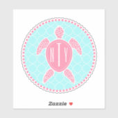 Preppy Blauw Roze Monogram Quatrefoil Zee Schildpa Sticker (Vel)