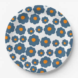 Preppy Blauw Sinaasappel Hippie Bloempatroon Papie Papieren Bordje
