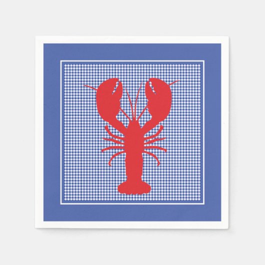 Preppy Blauw Wit Geruit Rode Kreeft BBQ Picknick  Servet (Voorkant)