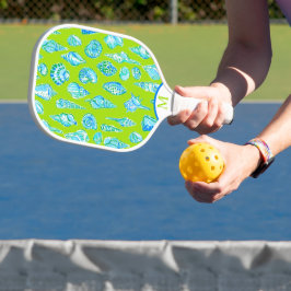 Preppy Blauw Witte Zee Schelpen Monogram Lime Groe Pickleball Paddle