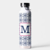 Preppy Blauwe Achthoek Monogram Waterfles (Links)