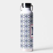 Preppy Blauwe Achthoek Monogram Waterfles (Voorkant)
