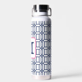 Preppy Blauwe Achthoek Monogram Waterfles (Achterkant)