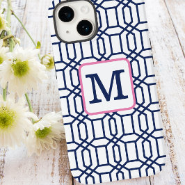 Preppy Blauwe Achthoekig Patroon / Marineblauw Mon Case-Mate iPhone 14 Hoesje