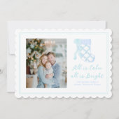 Preppy Blauwe Aquarel Strikken Kousen Feestdagenkaart (Voorkant)