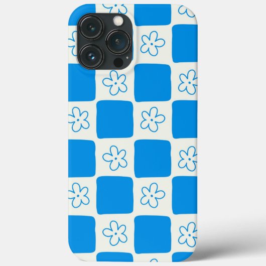 Preppy Blauwe Bloem Geruite Patroon Case-Mate iPhone Case (Achterkant)