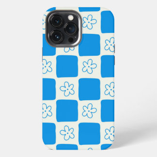 Preppy Blauwe Bloem Geruite Patroon iPhone 13 Pro Max Hoesje