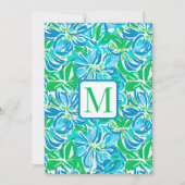 Preppy Blauwe Bloemen Monogram Kaart (Voorkant)