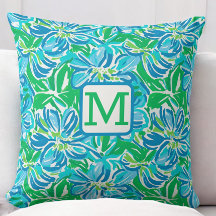 Preppy Blauwe Bloemen Monogram