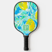 Preppy Blauwe Citroen Initiële Pickleball Paddle (Voorkant)