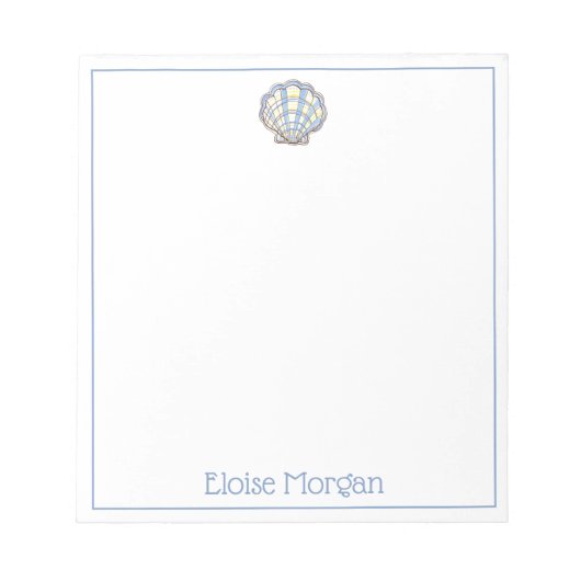 Preppy Blauwe en Gele Geruite Scallop Schelp Notitieblok (Voorkant)