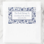 Preppy Blauwe en Grijze Bloemplaten Rechthoekige Sticker (Tas)