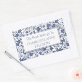 Preppy Blauwe en Grijze Bloemplaten Rechthoekige Sticker (Envelop)