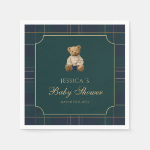 Preppy Blauwe en Groene Geruite Teddybeer Baby Sho Servet