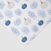 Preppy Blauwe en Witte Pompoenen Ginger Jars Herfs Tissuepapier (Detail)