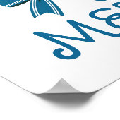Preppy blauwe en witte strik monogram poster (Hoek)