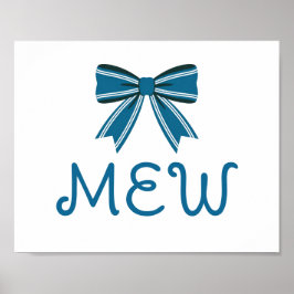 Preppy blauwe en witte strik monogram poster