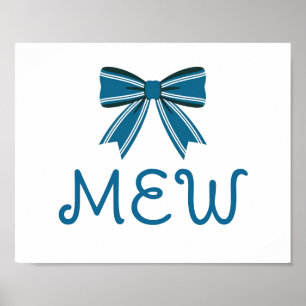 Preppy blauwe en witte strik monogram poster