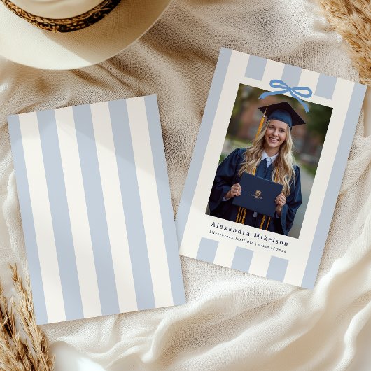 Preppy Blauwe Foto Afstuderen Aankondiging