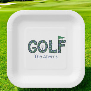 Preppy Blauwe & Groene Argyle Golf Custom Papieren Bordje